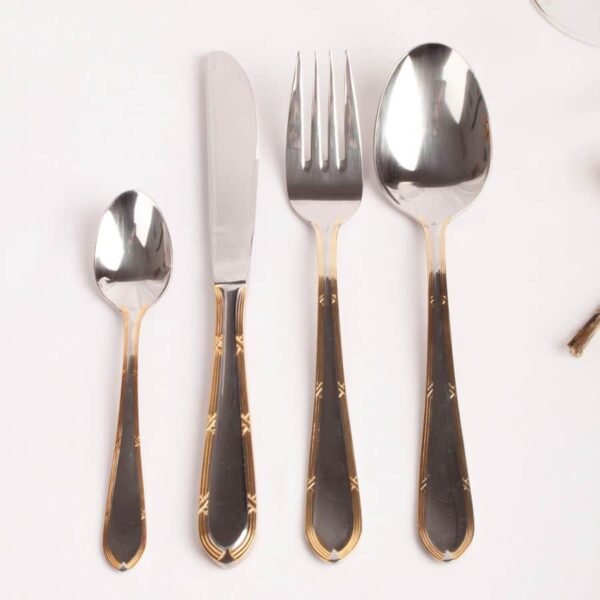 Juego de cubiertos en acero inoxidable 18/10 pulidos y bañados en oro (24 piezas) Nuremberg, 6 cucharas, 6 tenedores, 6 cuchillos, 6 cucharas de postre