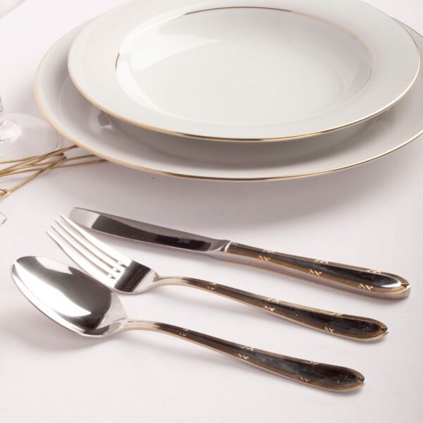 Juego de cubiertos en acero inoxidable bañados en oro (18 piezas) Nuremberg, 6 cucharas, 6 tenedores, 6 cuchillos