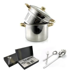 olla-cubiertos-pasta-chef-1.jpg Conjunto Olla y Cubiertos (17 piezas) Colección Pasta Chef en Acero Inoxidable Ideal para Comida Vegetariana o Vegana, Inducción NO