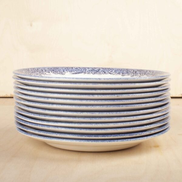 Platos de postre de porcelana blanca (6 piezas) Churchill, diseño clásico, azul