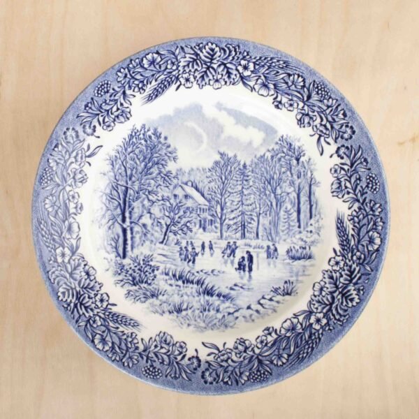 Platos de postre de porcelana blanca (6 piezas) Churchill, diseño clásico, azul