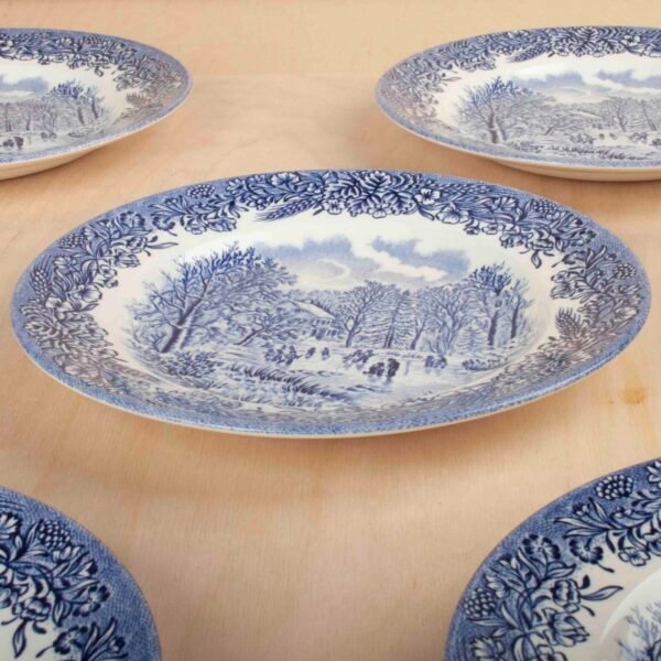 Platos de postre de porcelana blanca (6 piezas) Churchill, diseño clásico, azul