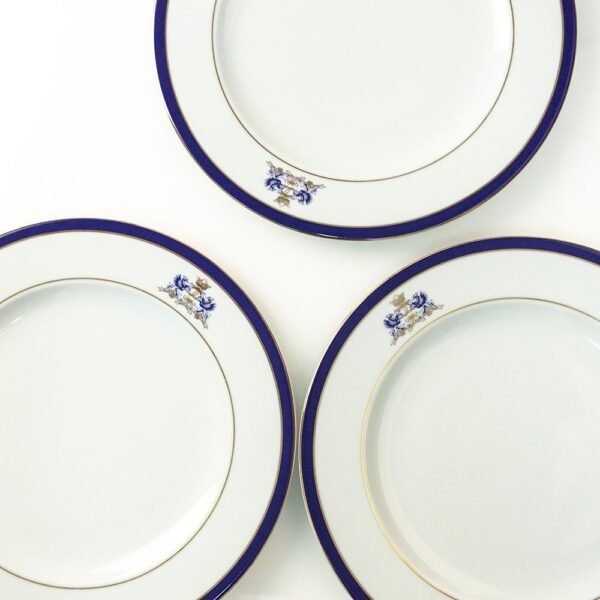 Platos  presentación llanos de porcelana blanca (6 piezas) Duisburg, 30 cm, azul cobalto y filo de oro