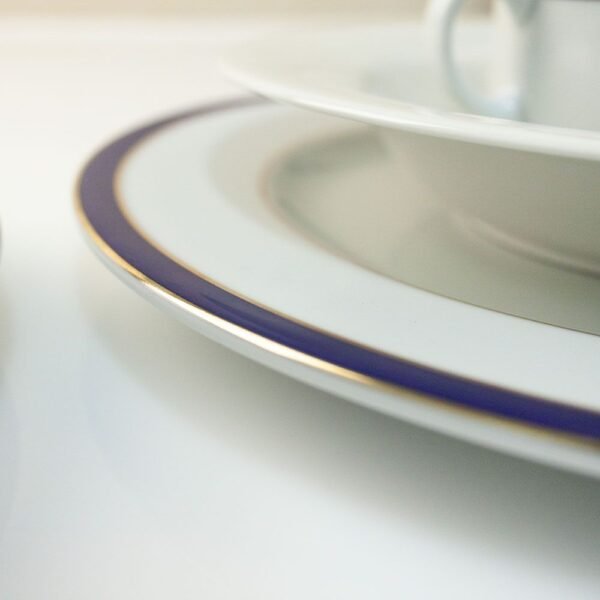 Platos  presentación llanos de porcelana blanca (6 piezas) Duisburg, 30 cm, azul cobalto y filo de oro