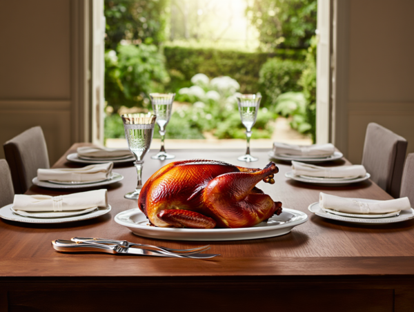 pollo-con-cubiertos-.png Juego de Servir Carne y trinchar Glamour (2 Piezas) Cuchillo y Tenedor Trinchero, Acero Inoxidable con Detalles en Oro 23-24K, Apto para lavavajillas