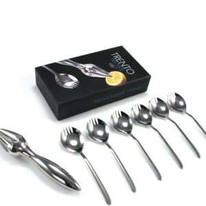 Juego de cubiertos para ostras en acero inoxidable (9 piezas) Trento, 6 tenedores de ostras, 1 exprimidor, estuche regalo.