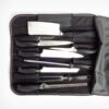 Juego de cuchillos de cocina en acero inoxidable profesional HORECA 13/0 con chaira afilador y tenedor de trinchar (9 piezas) Baviera Holstein, incluye funda de transporte, Forjado