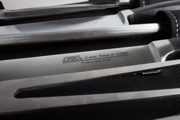 Juego de cuchillos de cocina en acero inoxidable profesional HORECA 13/0 con chaira afilador y tenedor de trinchar (9 piezas) Baviera Holstein, incluye funda de transporte, Forjado