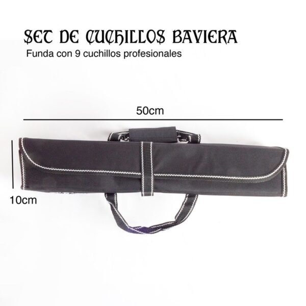 Juego de cuchillos de cocina en acero inoxidable profesional HORECA 13/0 con chaira afilador y tenedor de trinchar (9 piezas) Baviera Holstein, incluye funda de transporte, Forjado