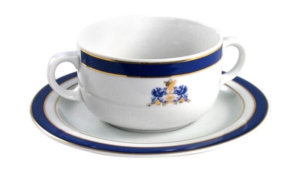sin-titulo-4.jpg Juego de boles consomé de porcelana blanca (24 piezas) Duisburg, 12 boles consomé con asas (35 cl), 12 platillos para tazas, azul cobalto y filo de oro
