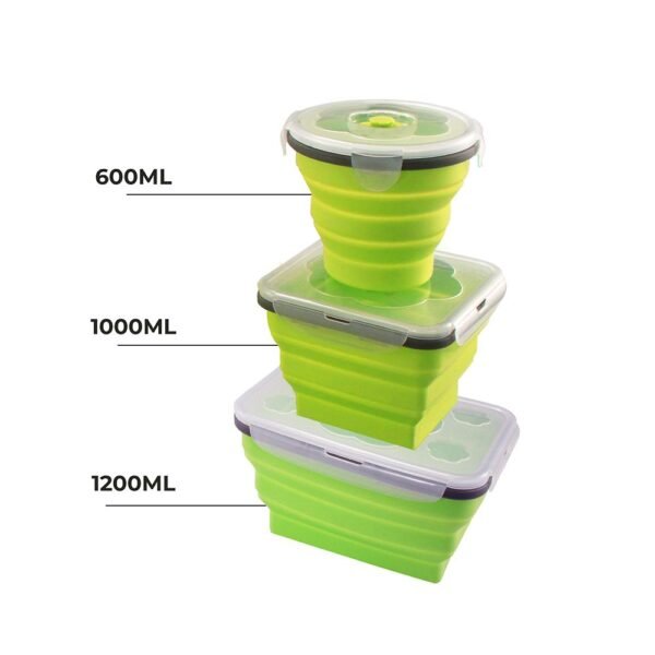 Fiambrera plegable de silicona CRC Sivita, 1 envase rectangular de 1,2 l, válvula de vacío y salida de vapor, ultra resistente y sin tóxicos