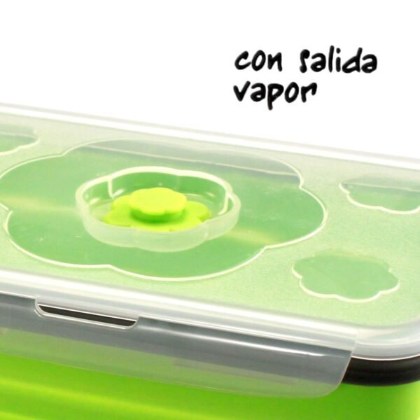 Fiambrera plegable de silicona CRC Sivita, 1 envase rectangular de 1,2 l, válvula de vacío y salida de vapor, ultra resistente y sin tóxicos