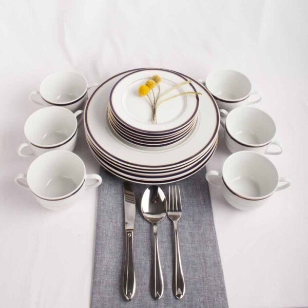 Juego de boles consomé de porcelana blanca (12 piezas) Sonata, 6 boles consomé con asas (33cl), 6 platillos para tazas, con filo de oro