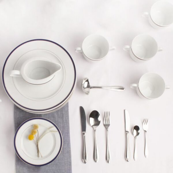 Juego de boles consomé de porcelana blanca (12 piezas) Sonata, 6 boles consomé con asas (33cl), 6 platillos para tazas, con filo de oro