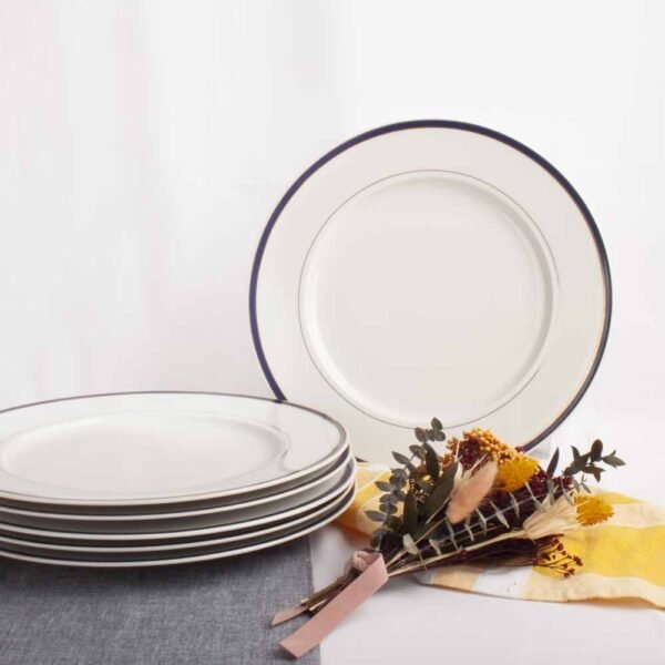 Platos llanos de porcelana blanca (6 piezas) Sonata, 27 cm, azul cobalto y filo de oro