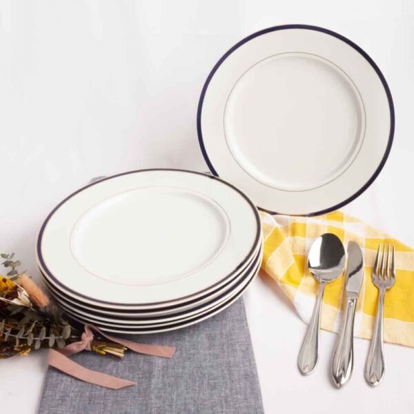 Platos llanos de porcelana blanca (6 piezas) Sonata, 27 cm, azul cobalto y filo de oro