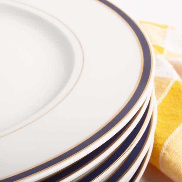 Platos llanos de porcelana blanca (6 piezas) Sonata, 27 cm, azul cobalto y filo de oro