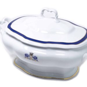 Sopera de porcelana blanca (4L) Duisburg, 1 tapa de porcelana, filo de oro, azul cobalto