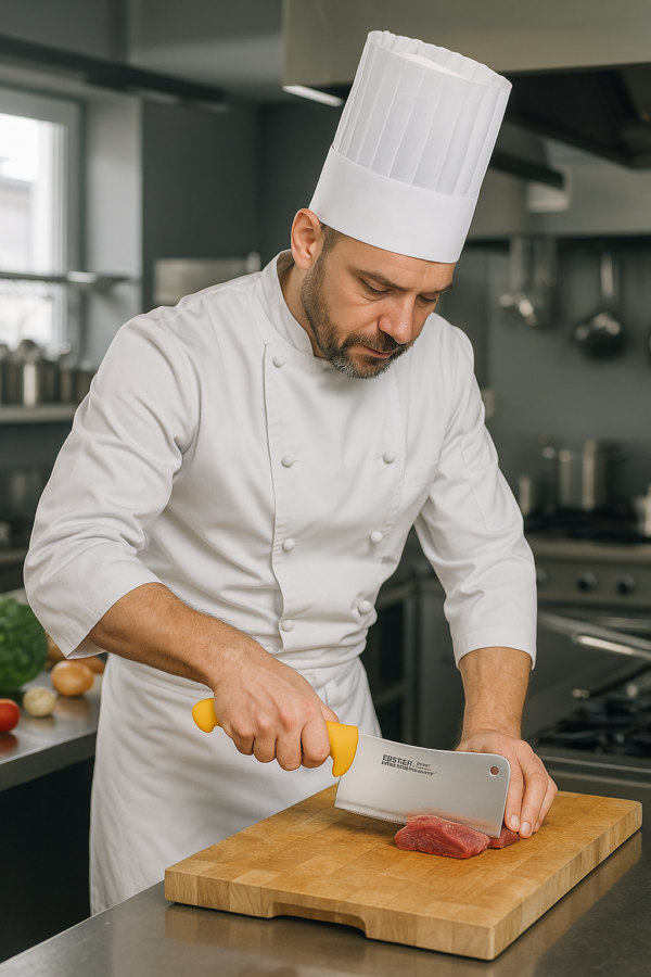 steel-beta-pro-a-plus-macheta.png Steel Beta Pro cuchillo macheta profesional 17 cm, acero inoxidable alto rendimiento, mango ergonómico amarillo, línea βPRO