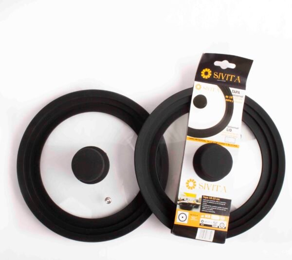 Tapa de Sartén y olla, Ajuste universal 18 – 22 cm Borde de Silicona y Cristal Templado, Multidiámetro