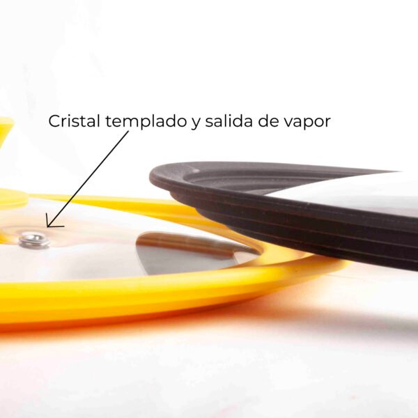 Tapa de Sartén y olla, Ajuste universal 18 – 22 cm Borde de Silicona y Cristal Templado, Multidiámetro