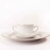 Juego de boles (24 piezas) consomé de porcelana blanca  Lubeck, 12 boles consomé con asas (35 cl), 12 platillos para tazas, con filo de oro