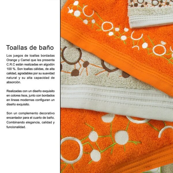 Juego de Toallas para Baño (4 piezas) en Algodón Color Crema Bordadas
