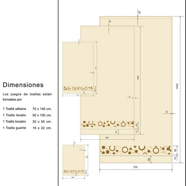 Juego de Toallas para Baño (4 piezas) en Algodón Color Crema Bordadas