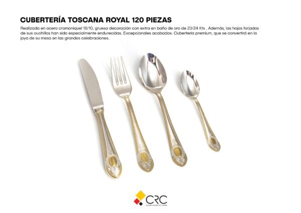 toscana-royal-1280-3-scaled-1.jpg CRC Toscana Royal 1280 Cubertería 120 piezas, acero 18/10 con plata y baño de oro 23/24 Kts