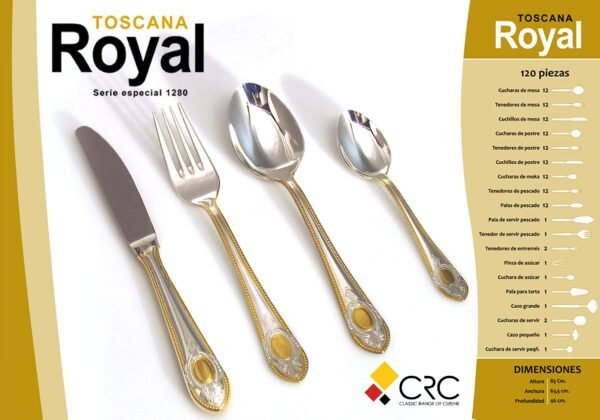 toscana-royal-1280-4.jpg CRC Toscana Royal 1280 Cubertería 120 piezas, acero 18/10 con plata y baño de oro 23/24 Kts