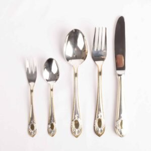 toscana1280royal_21.jpg CRC Toscana 1280 Royal Cubertería 70 piezas en acero inoxidable decorado en oro, servicio completo con piezas de servir