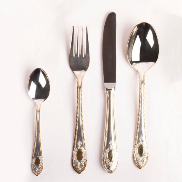 toscana1280royal_portada.jpg Cubertería de Lujo Toscana Royal (18 Piezas), Acero Inoxidable 18/10 Plata y Oro, Juego de Cubiertos para 6 Personas, Set Elegante para Bodas, Navidad, Celebraciones y Regalos