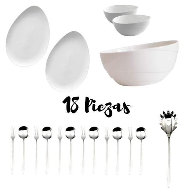 trento-pasta-con-porcelana-blanca-18-Piezas.png Set de Cubiertos para Pasta Trento (18 Piezas) Acero Inoxidable Pulido Espejo, 6 Tenedores, 6 Cucharas, 1 Cucharón, 2 Platos, 1 Ensaladera y 2 Boles