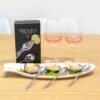Juego de cubiertos para ostras en acero inoxidable (9 piezas) Trento, 6 tenedores de ostras, 1 exprimidor, estuche regalo.