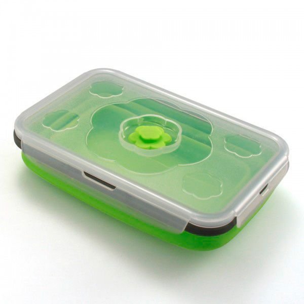 Fiambrera plegable de silicona CRC Sivita, 1 envase rectangular de 1,2 l, válvula de vacío y salida de vapor, ultra resistente y sin tóxicos