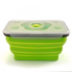 Fiambrera plegable de silicona CRC Sivita, 1 envase rectangular de 1,2 l, válvula de vacío y salida de vapor, ultra resistente y sin tóxicos