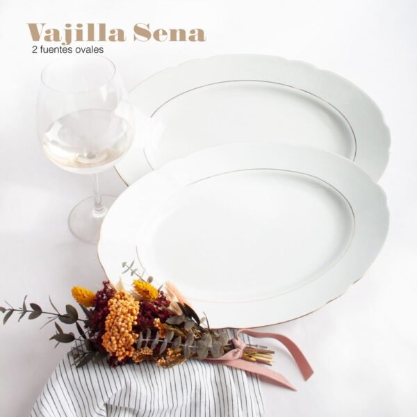 vajillasena-fuentes-1000x1000-8.jpg Juego de bandejas de porcelana blanca (2 piezas) Sena, 1 bandeja grande (37 cm), 1 bandeja pequeña (33 cm)
